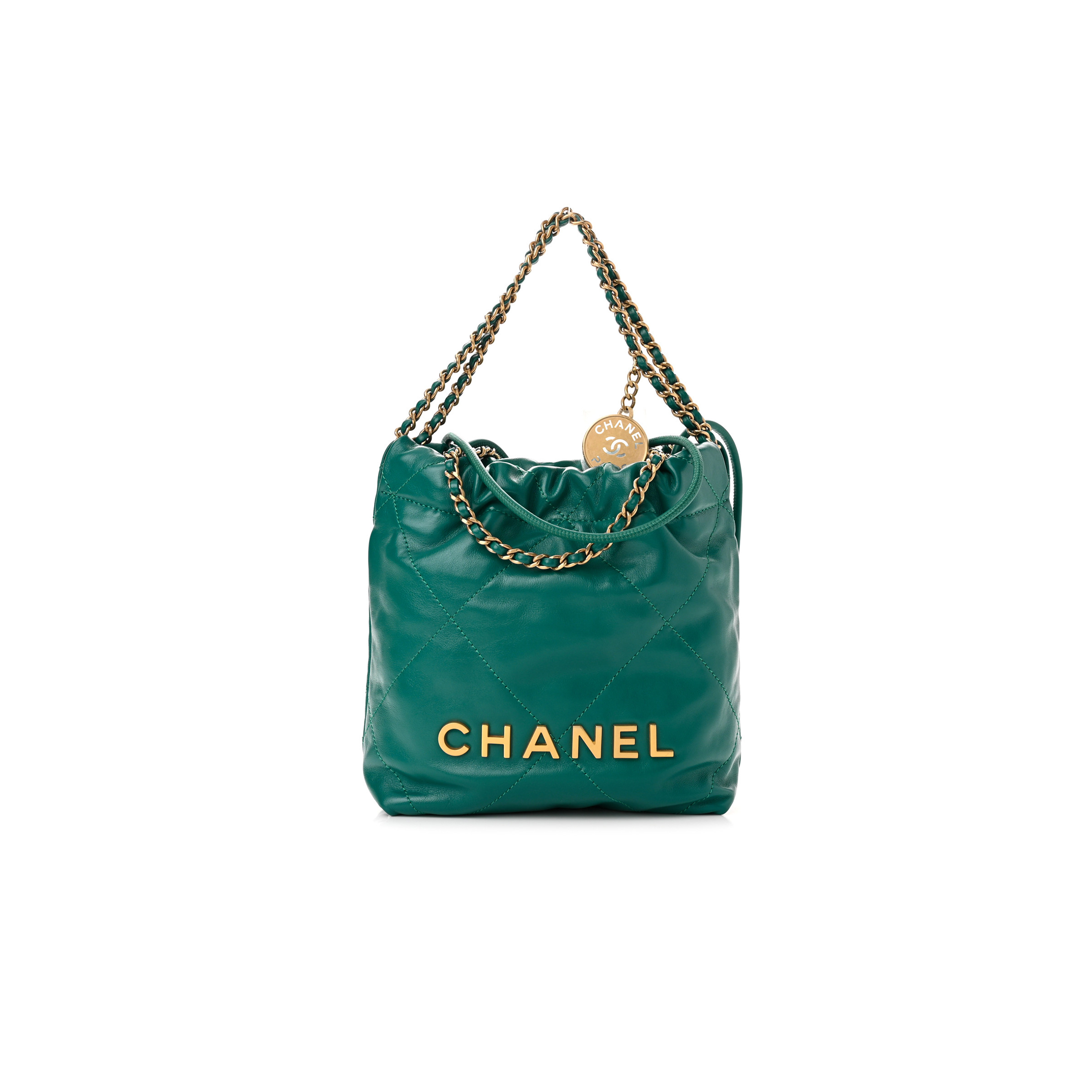 Ch*el master shiny calfskin quilted mini 22 bag green (20*19*6cm)